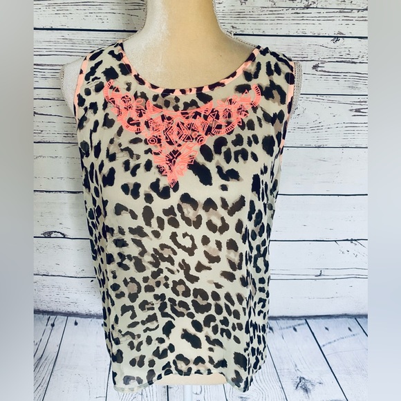 Women’s Medium Tank Top Blu Pepper Animal Print Sheer Embroidery Multicolored - Picture 2 of 11